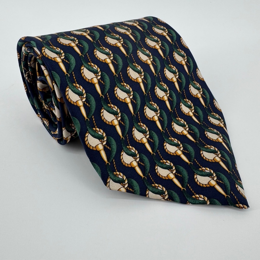 Classico Designed by Paolo Gucci Silk Necktie Mens Equestrian Rope‎ Navy